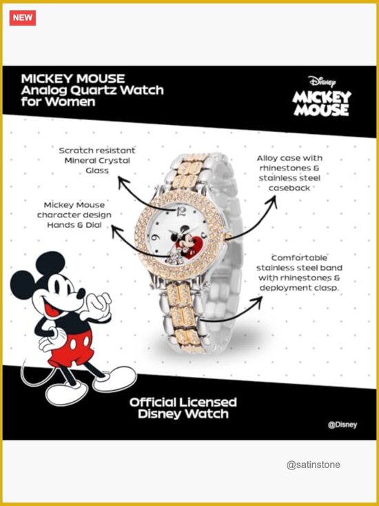 Mickey Mouse Watch for Women – Stainless Steel Strap, Japanese Quartz, Water main image 6